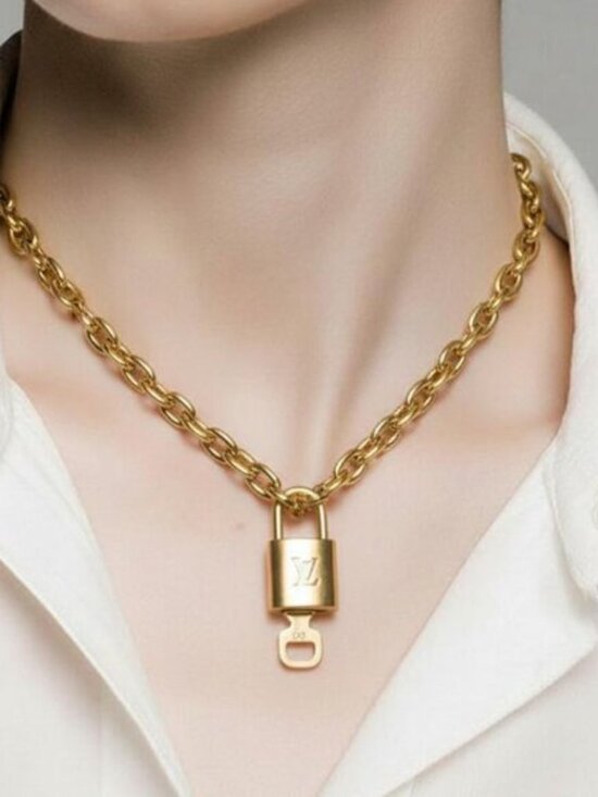 Louis Vuitton Jewelry - 18K Gold-Plated Necklace with Authentic Louis Vuitton Padlock